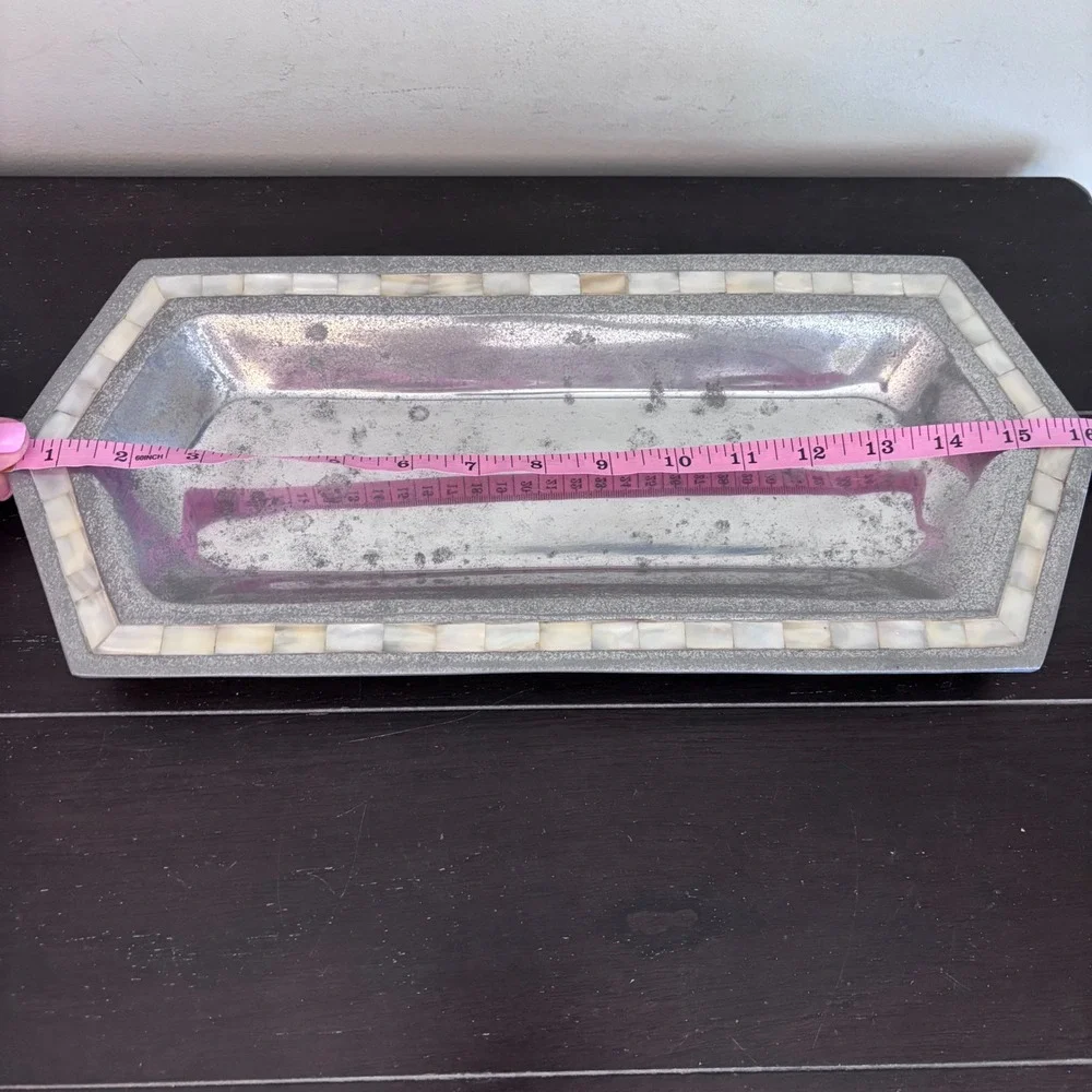 Silver Aluminum Tray | Mother of Pearl Mosaic Inlay Border‎ | Made in India